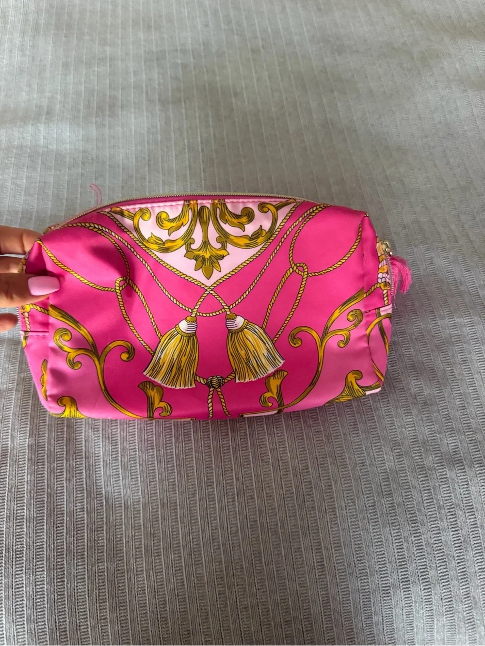Estee Lauder Hot Pink and Gold Tassel Cosmetic Pouch new